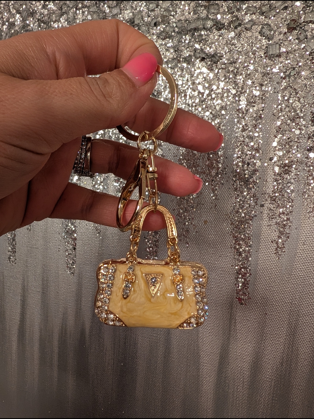 Gold and Cream Rhinestone Handbag Keychain/Bag Charm - Picture 4 of 4